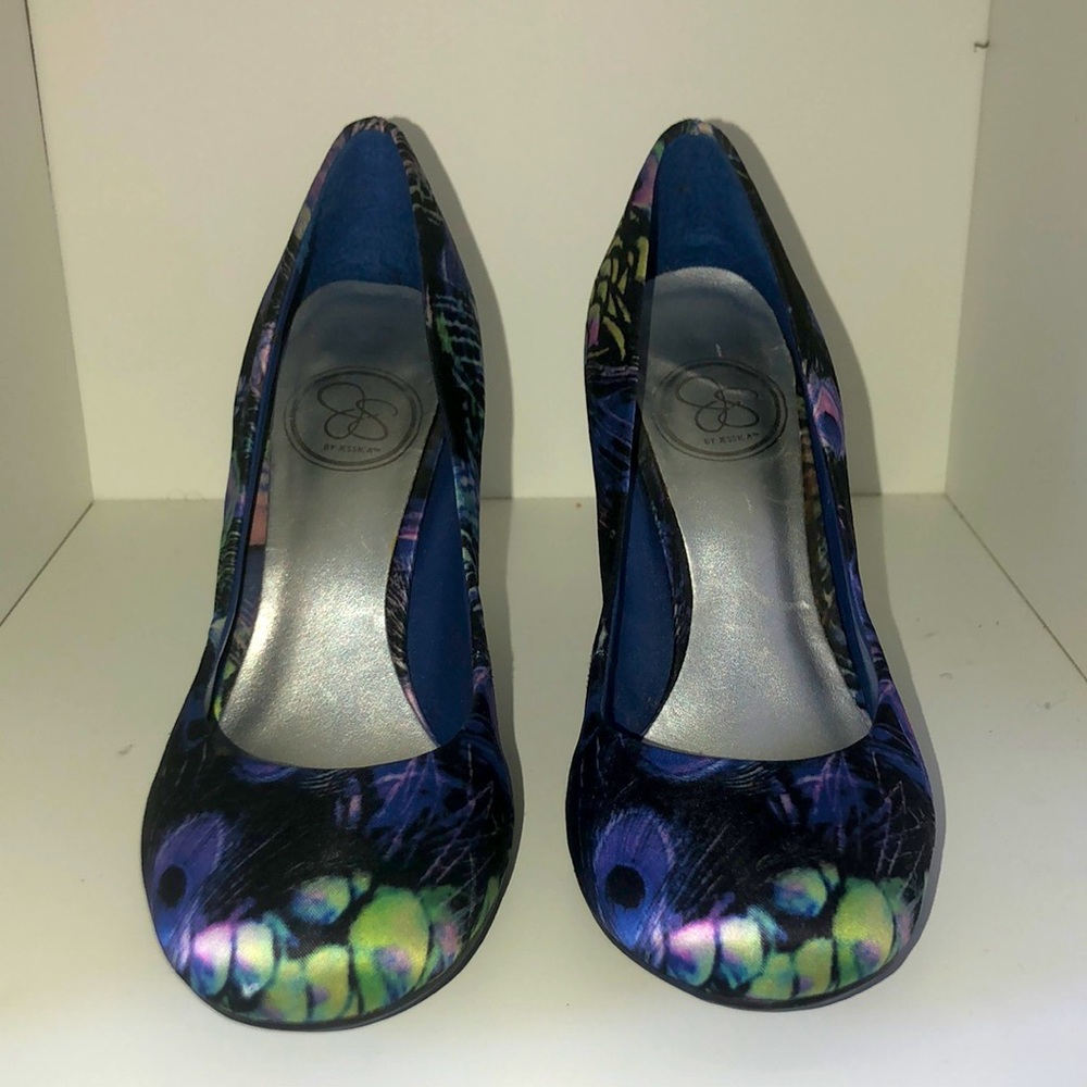Jessica Simpson peacock stilettos, GUC, size 6